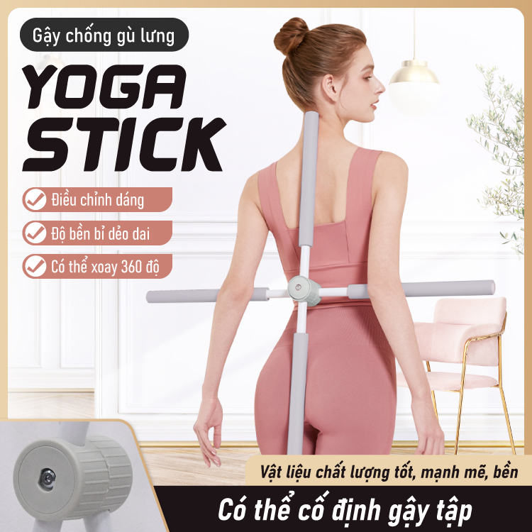 BG Gậy Tập Lưng, Vai GREY, Chống Gù, Uốn Thẳng Lưng, Gậy Tập Yoga