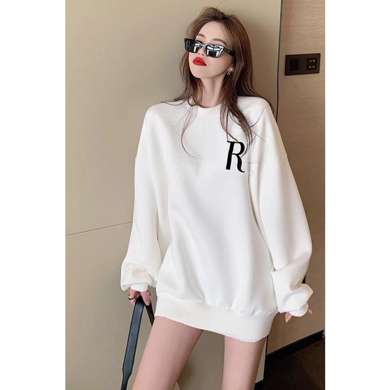 Áo hoodie nữ dài tay chất nỉ bông, áo Sweater nỉ nữ phom rộng in hình chữ R