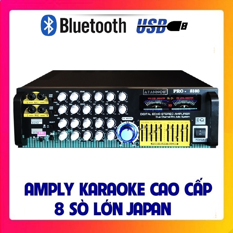 Amply Bluetooth karaoke ATANNOII PRO-8100 tích hợp lọc xì, đèn nháy - Hàng chính hãng