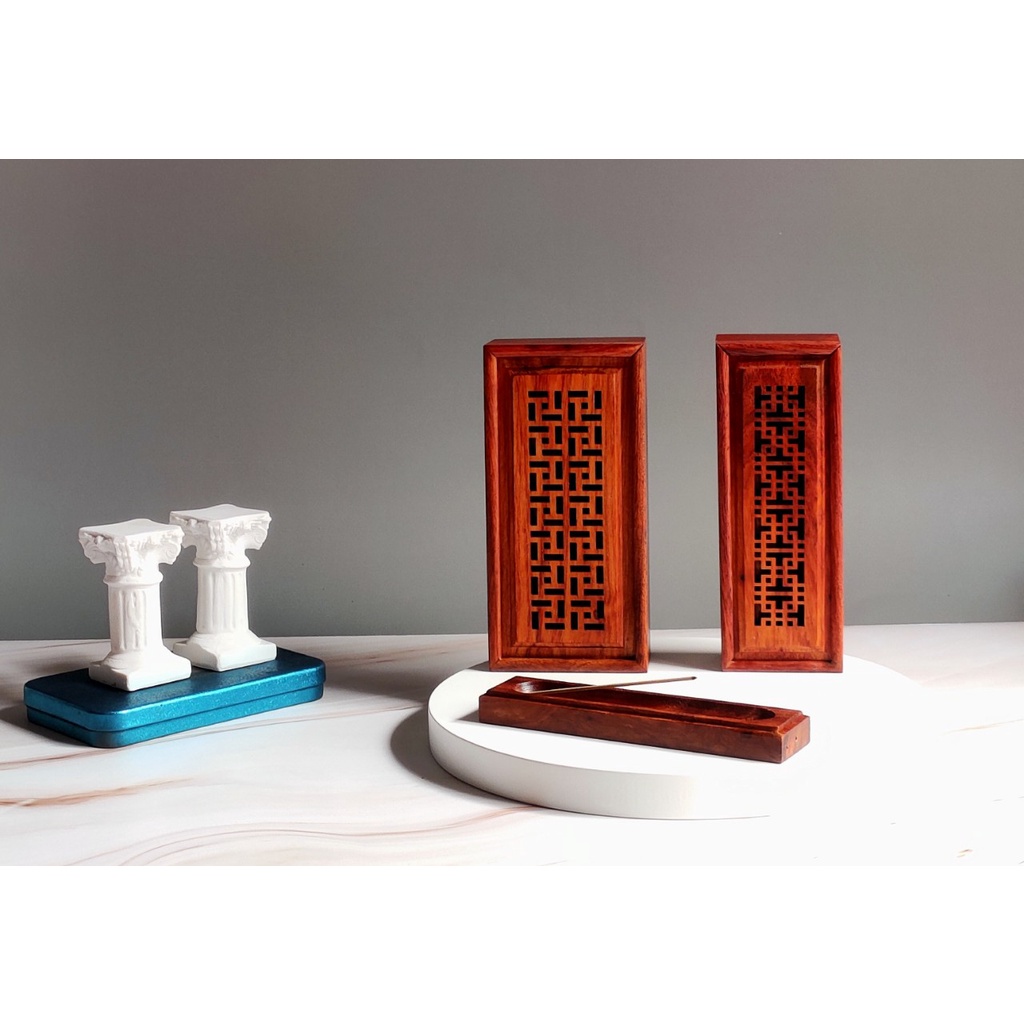 Hộp Xông Bộ Ba Trầm Hương Thiện Sanh Làm Từ Gỗ Hương Gồm Đế Cắm Nhang, Hộp Đựng Và Ống Đựng Thích Hợp Mang Đi Du Lịch