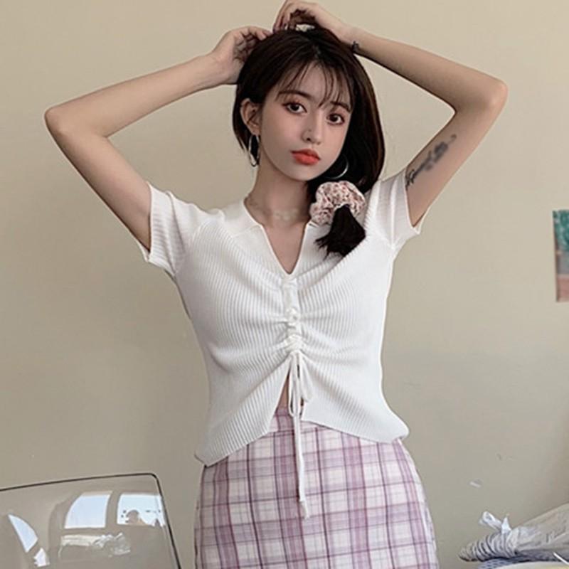 Áo Thun Polo Ngắn Tay Màu Trơn Xinh Xắn Dành Cho Nữ