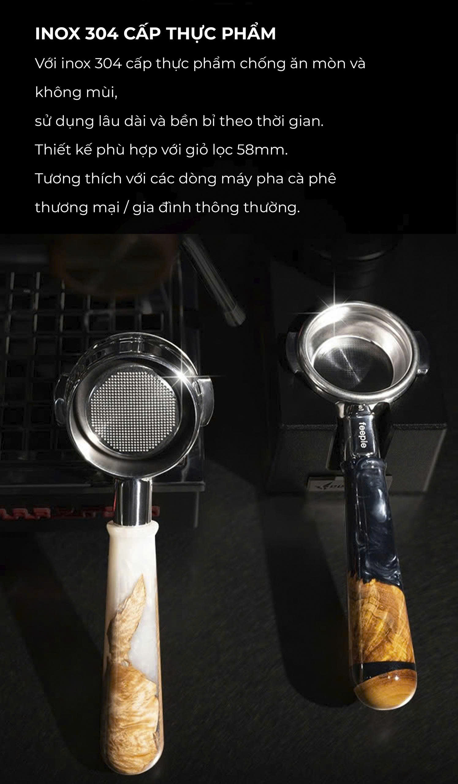 Tay cầm espresso không đáy kết hợp của gỗ và nhựa cây tư nhiên FEEPIE