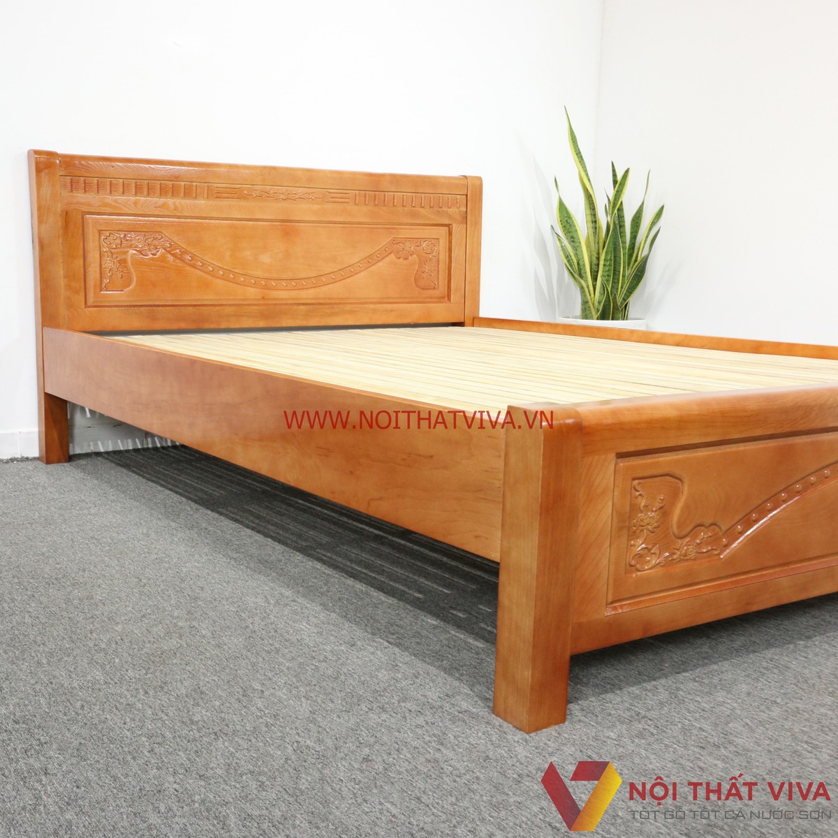 Giường Ngủ Gỗ Sồi Nga Màu Cánh Gián Đẹp Giá Rẻ