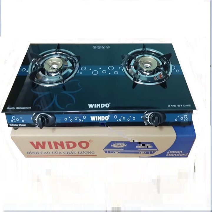Bếp Ga Đôi WINDO - WD717- Mặt Kiếng Cường Lực Đầu Đốt Đồng Khung Inox Bền Bỉ (Hoa Văn Ngẫu Nhiên)-Hàng Chính Hãng