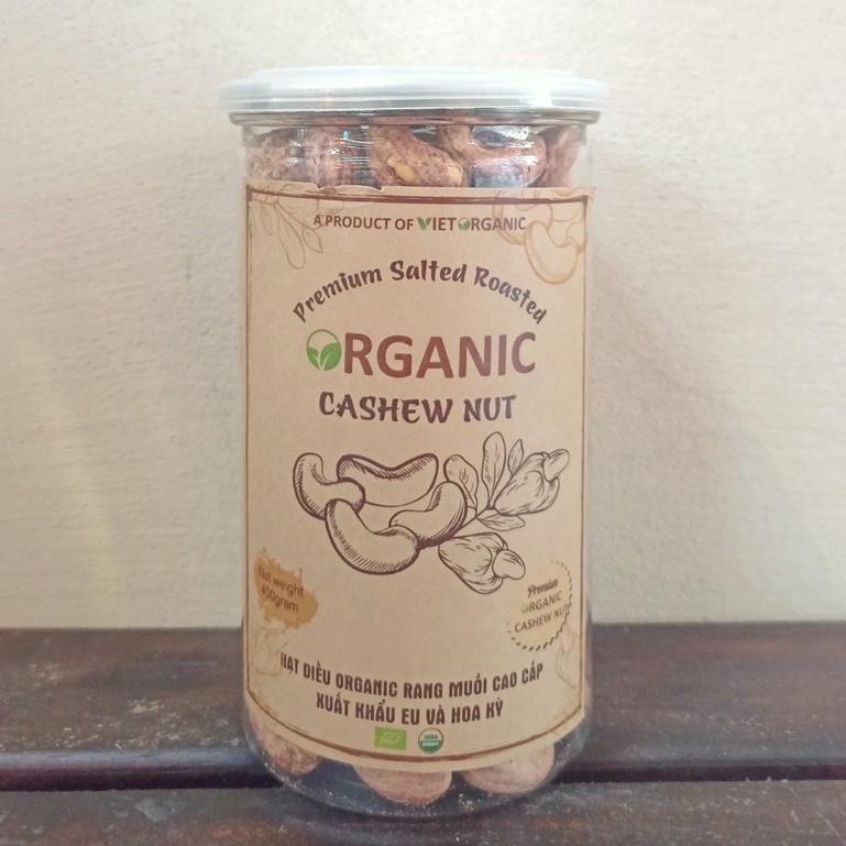 Hạt điều hữu cơ rang muối nguyên lụa Việt Organic 350g