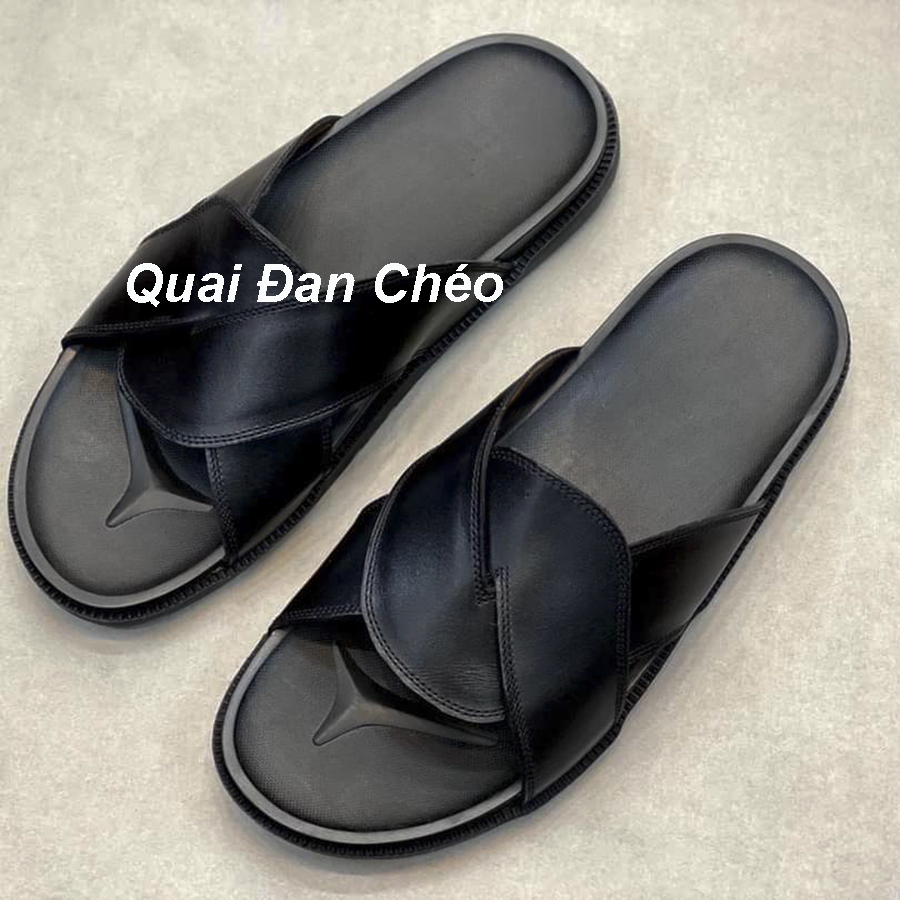 Dép Da Nam, Hai Kiểu Quai Chéo - Quai Hậu Mã DE01. Da Bò Bảo Hành 1 Năm