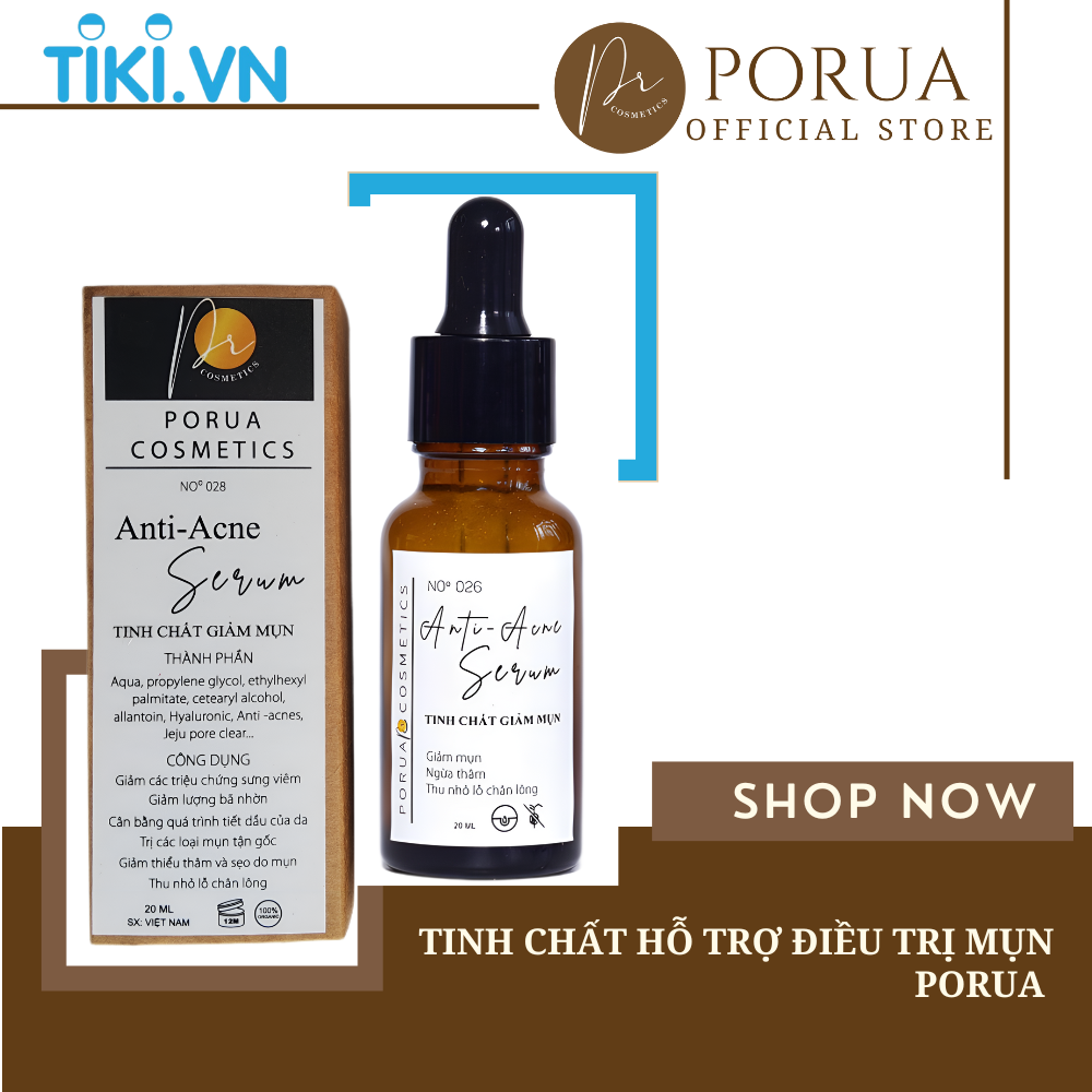 Serum hỗ trợ điều trị mụn PORUA giảm thiểu mụn ngừa thâm sáng da 20ml