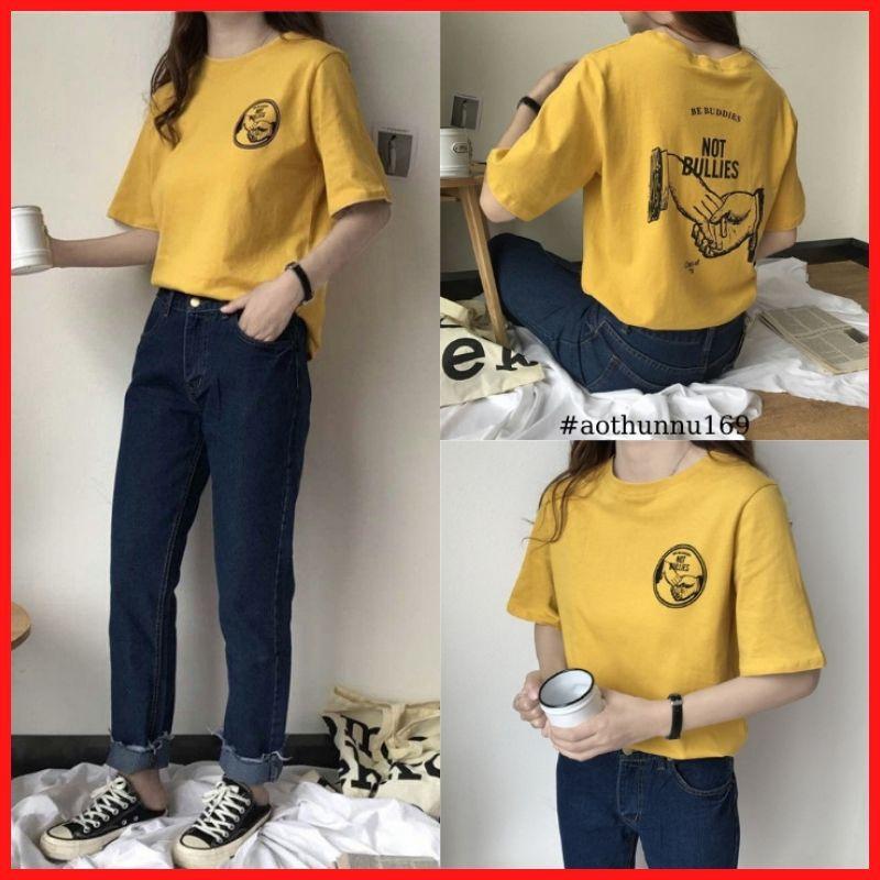 Follow Shop Săn Deal Hot Ngày 11/11 Áo Thun Nữ Tay Lỡ Unisex Màu Vàng In Chữ NOT BULLIES - J.A Shop