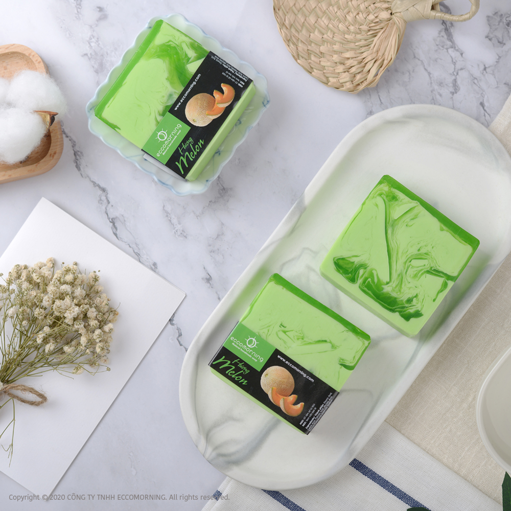 Xà Bông Thiên Nhiên Handmade eccomorning Hình Vuông Hương Dưa Lưới - Melon Soap