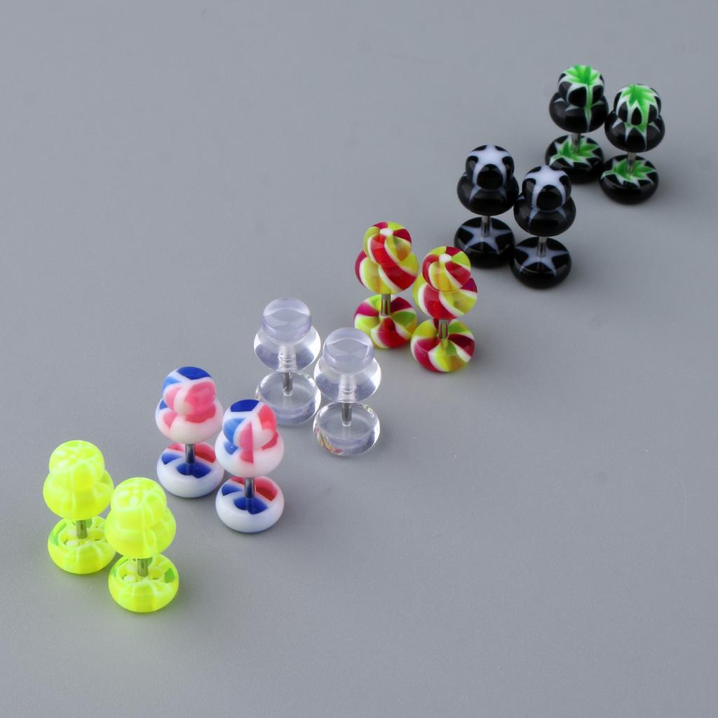 12 Pieces Acrylic Ear Earrings Flesh Tunnel Stainless Steel Fake Plugs 16g