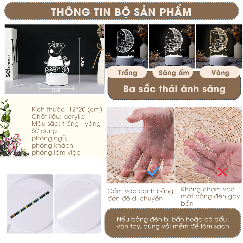 Đèn Ngủ 3D Decor Đẹp Dễ Thương Trang Trí Phòng Ngủ Đèn LED Để Bàn Nhỏ Gọn Hiện Đại