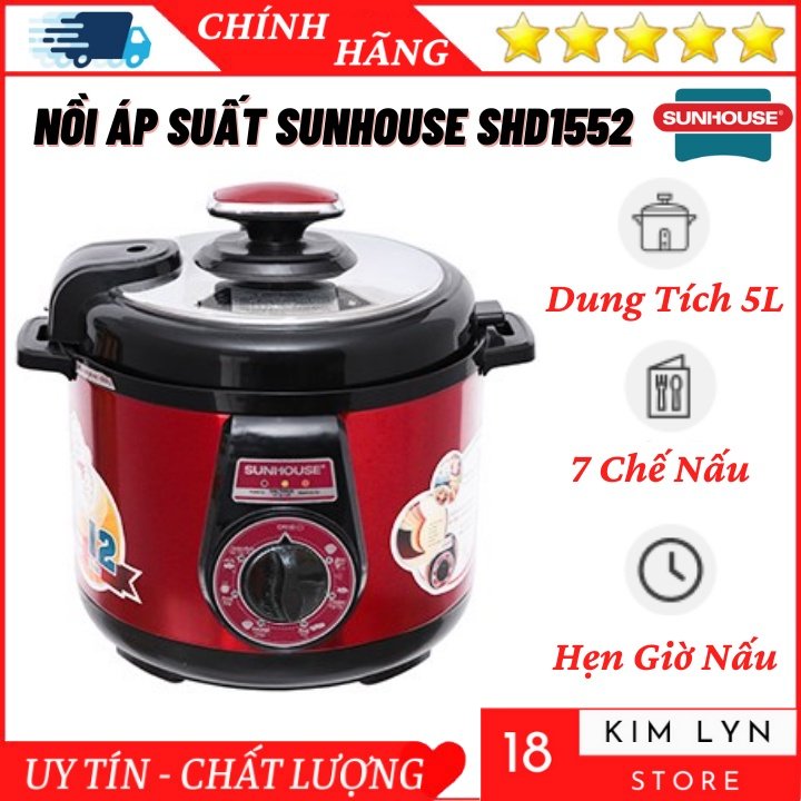 Nồi áp suất điện đa năng SUNHOUSE 5lit SHD1550, Nồi áp suất điện Sunhouse SHD1552 - Hàng chính hãng