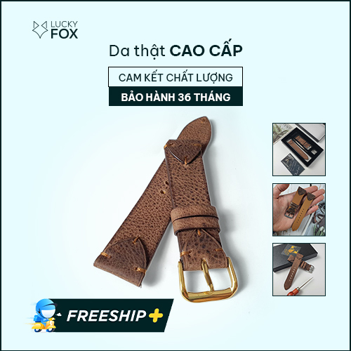 Dây đồng hồ nam thủ công dây da bò sáp AL115 CAM KẾT CHẤT LƯỢNG - Y HÌNH - BH 3 năm Size 20/Size 22