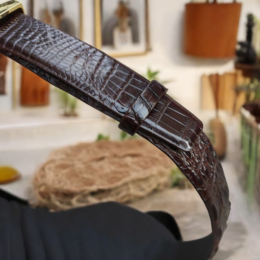 Thắt Lưng Gù Gai Cá Sấu Rất Đẹp TS103A (mặt vàng)