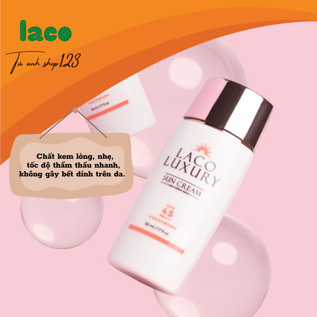 Kem Chống Nắng Laco Luxury Sun Cream 50ml SPF45 PA++++ Lên Tone, Chống UVA, UVB, Không Nhờn,Kiềm Dầu