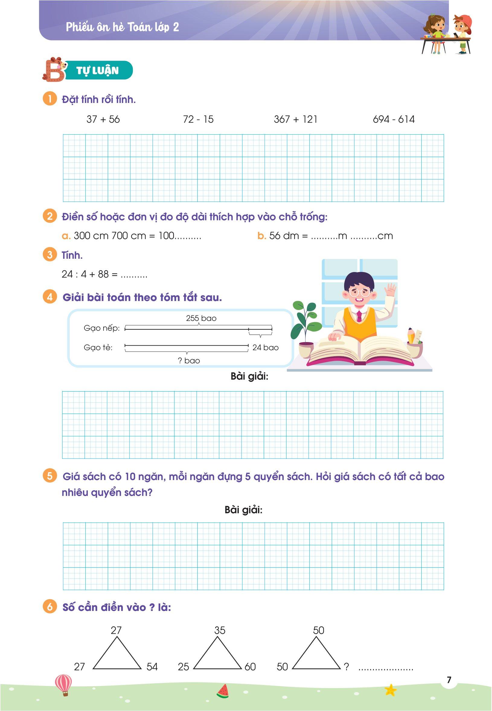 Phiếu Ôn Hè Toán Lớp 2