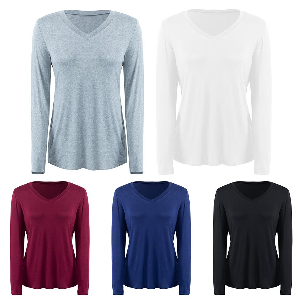New Fashion Women T-shirt Solid Color V Neck Short Sleeve Rounded Hem Long Casual Party Wear Summer Tops