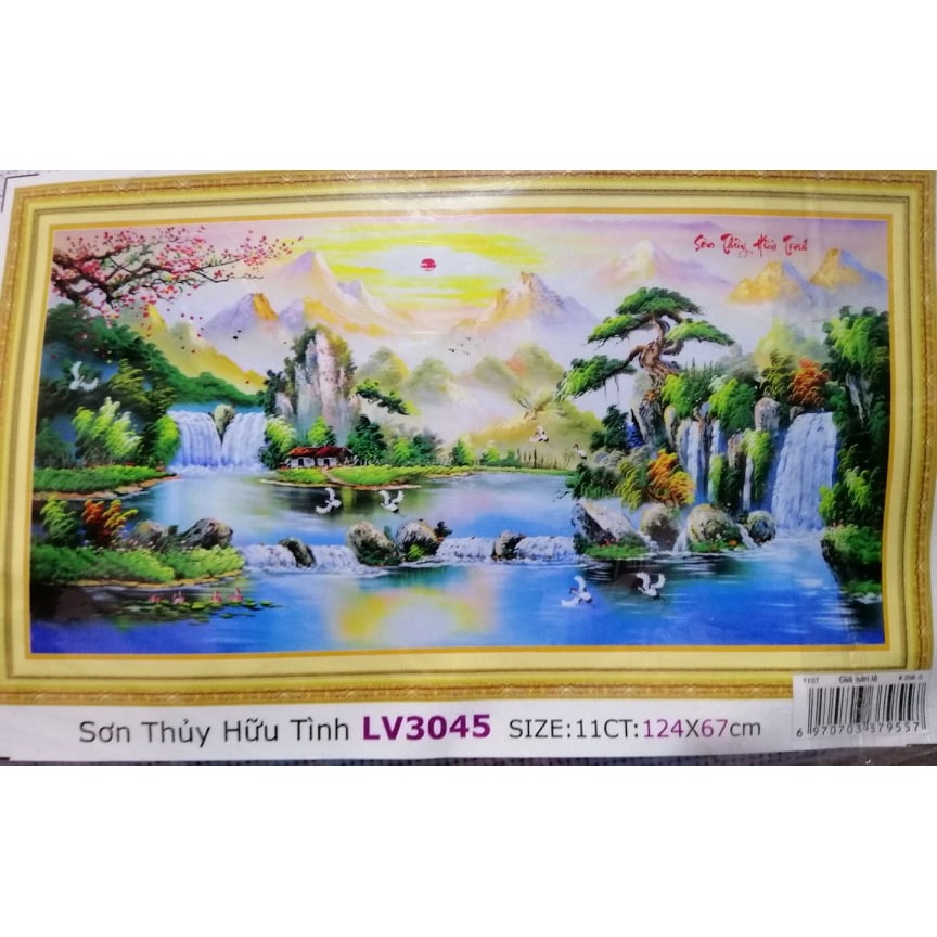 TRANH THÊU CHỮ THẬP SƠN THỦY HỮU TÌNH 124x67cm