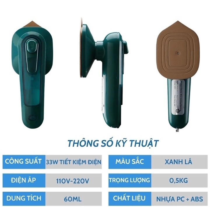 BÀN ỦI HƠI NƯỚC CẦM TAY MINI, CÔNG SUẤT 33W, MẪU MỚI 2022-MÀU XANH