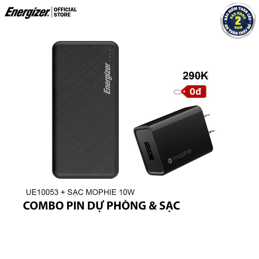 Combo pin dự phòng Energizer 10000mAh UE10053 + Cốc sạc Mophie 10W - Hàng chính hãng