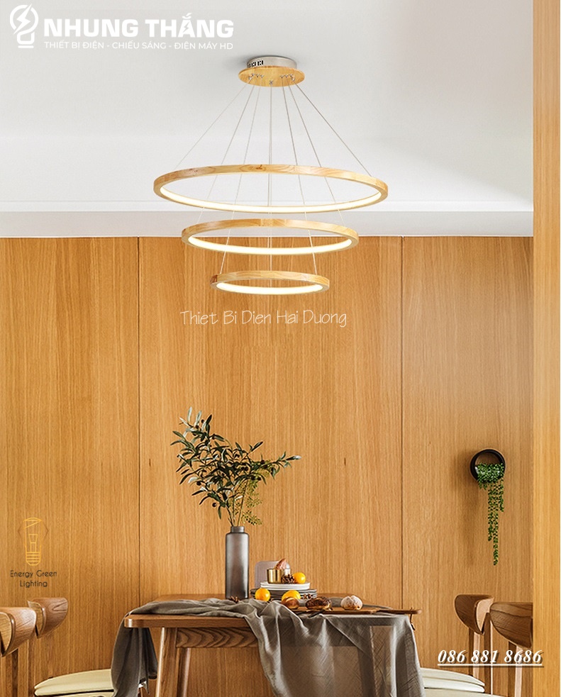 Đèn Thả Trần 3 Vòng Gỗ TBD839 - Gỗ Tự Nhiên Chắc Chắn,Bền Đẹp - Decor Vintage - Trang Trí Phòng Khách