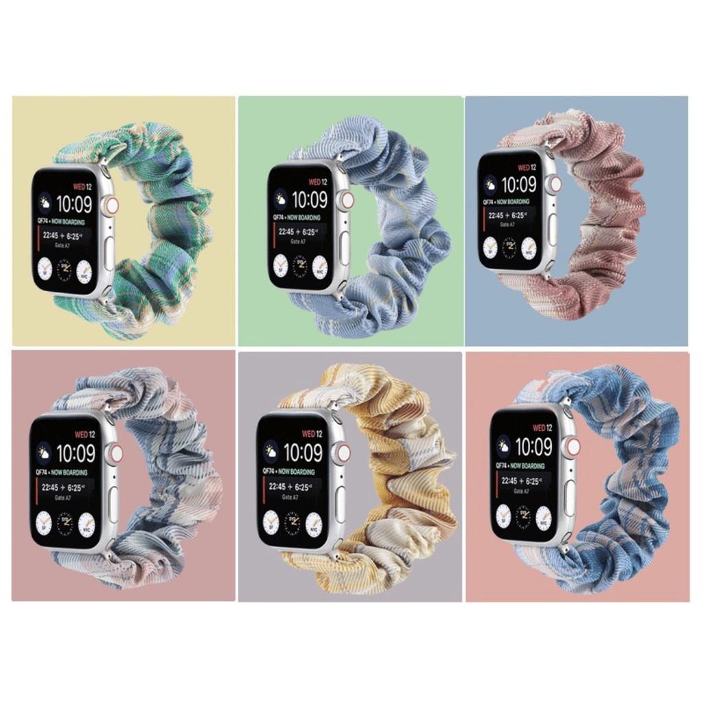 Combo dây đồng hồ apple watch và scrunchies dây cột tóc, buộc tóc vải satin lụa xanh lá cao cấp