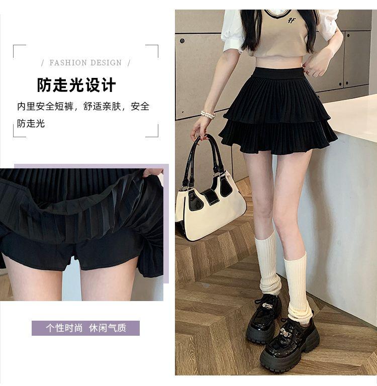 SHUANGYAN Váy bánh xếp li ngọt ngào hai lớp 2023 Mùa xuân và mùa hè cao eo nhỏ nửa người váy ngắn chữ A