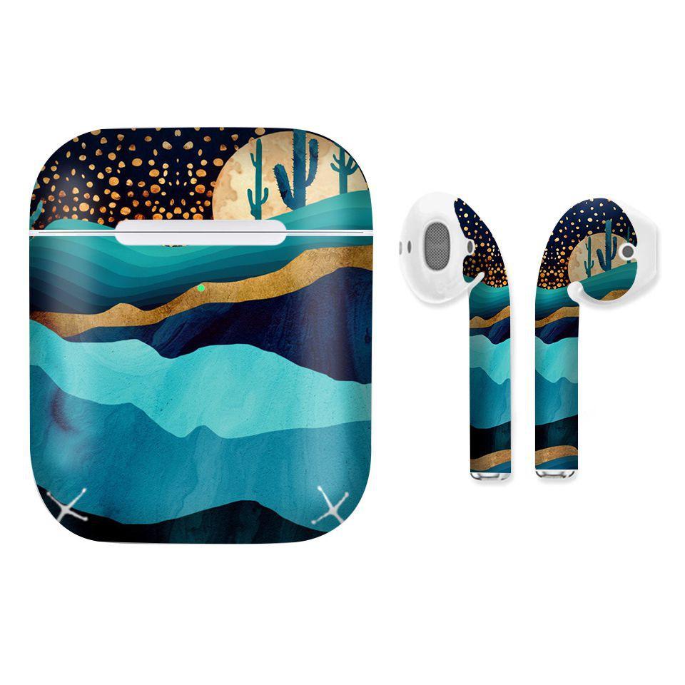 Miếng dán skin cho AirPods in hình Đêm sa mạc Indigo giả sơn mài - GSM175