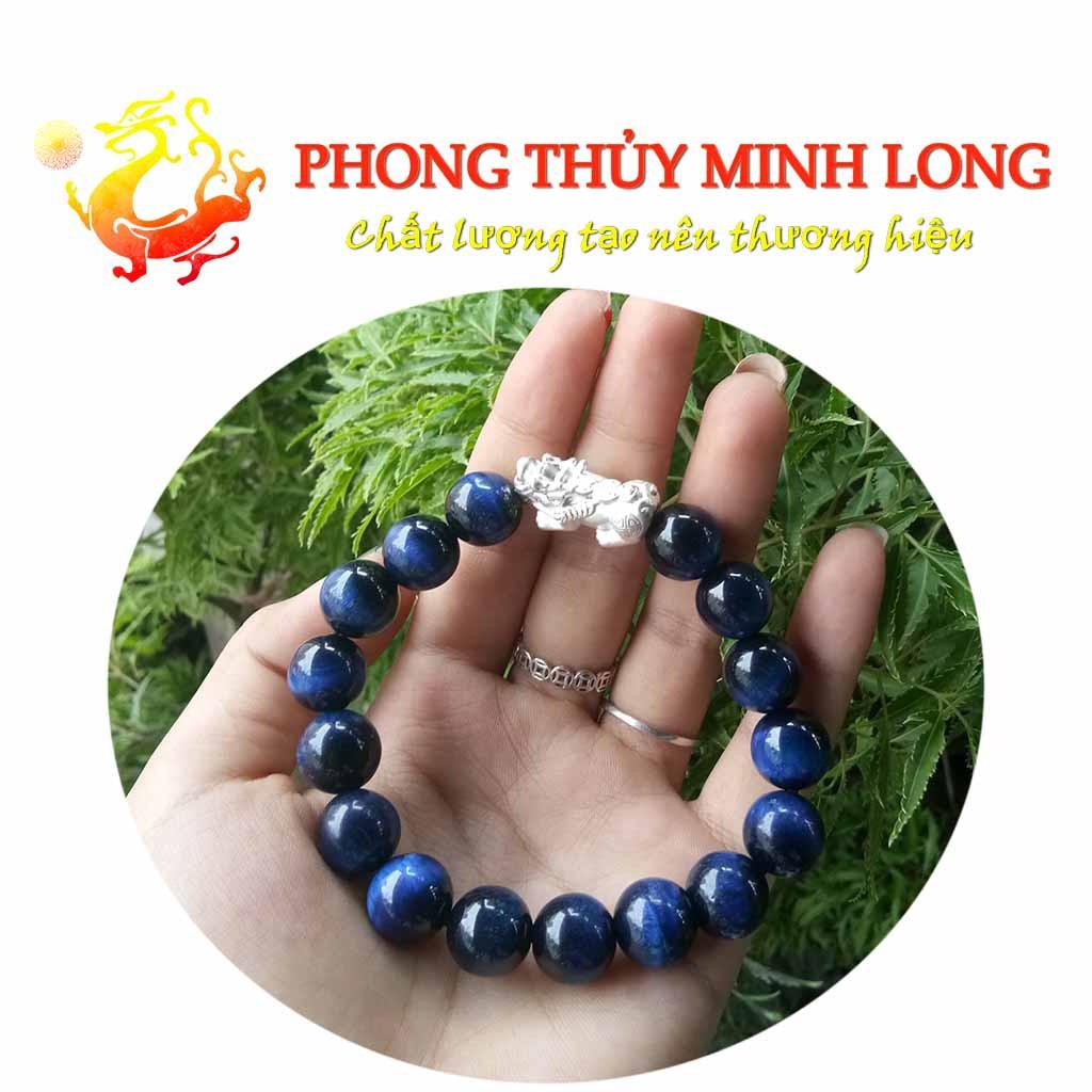 Vòng tay đá Mắt Hổ Xanh Dương 5A mix tỳ hưu Bạc hợp mệnh Thủy và Mộc