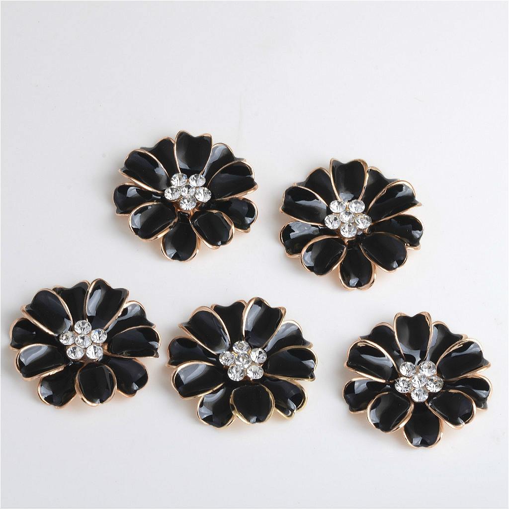 20 Pieces Metal Pink and Black Enamel Rhinestone Crystal Flower DIY Embellishment Flatback Buttons 32mm for Wedding Card Phone Case Decorative Hair Bow Craft Making