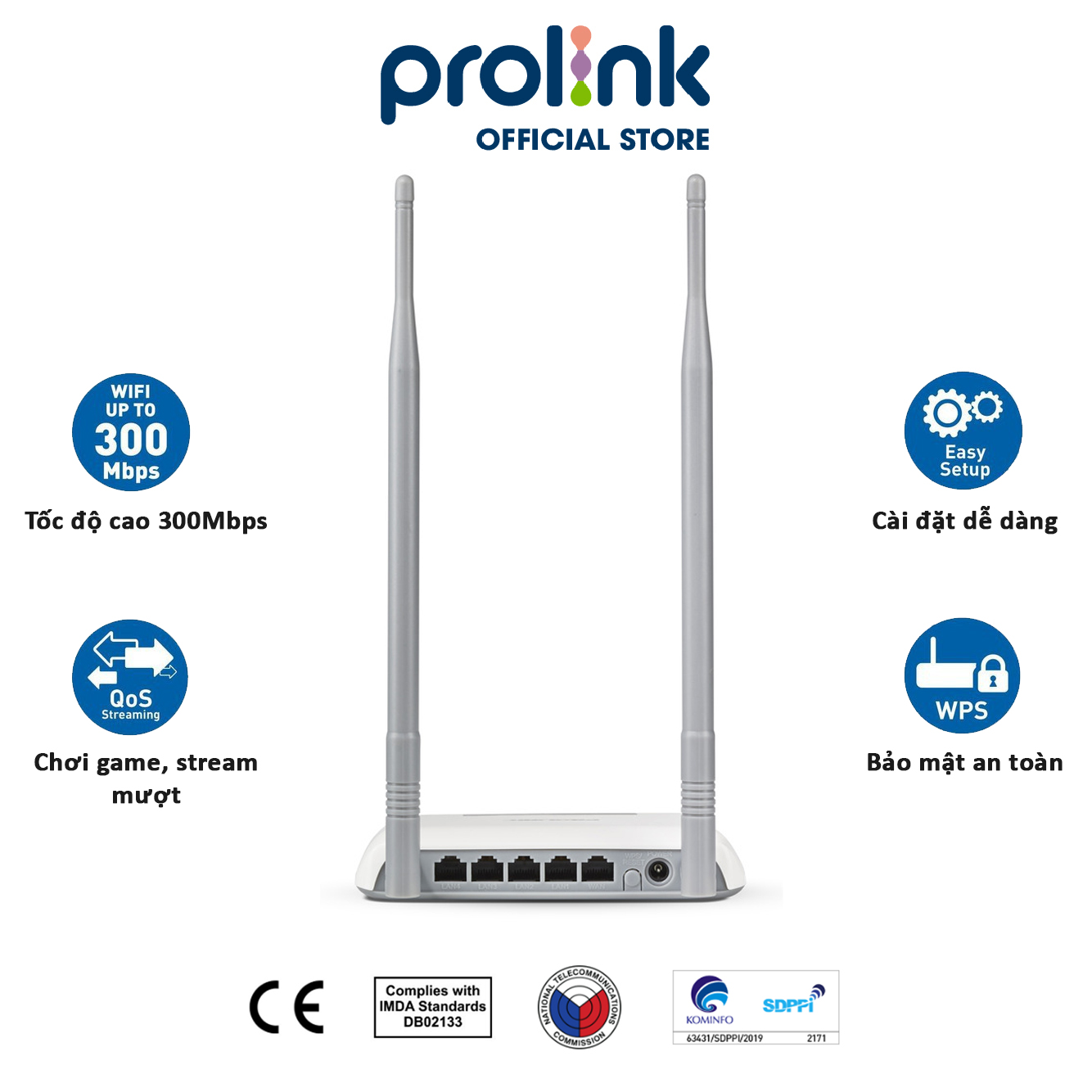 Bộ phát Wifi PROLiNK PRN3009 chuẩn N 300Mbs, râu kép phát sóng khỏe - Wireless Rounter dành cho gia đình (Hàng chính hãng)