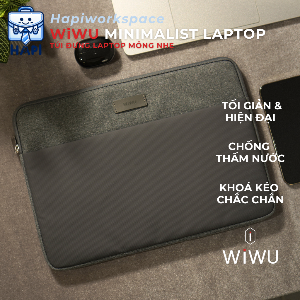 Túi đựng Laptop WiWU Minimalist Laptop Sleeve Wi-MLS 14/16 inch: Mỏng nhẹ, chống thấm, ngăn phụ kiện