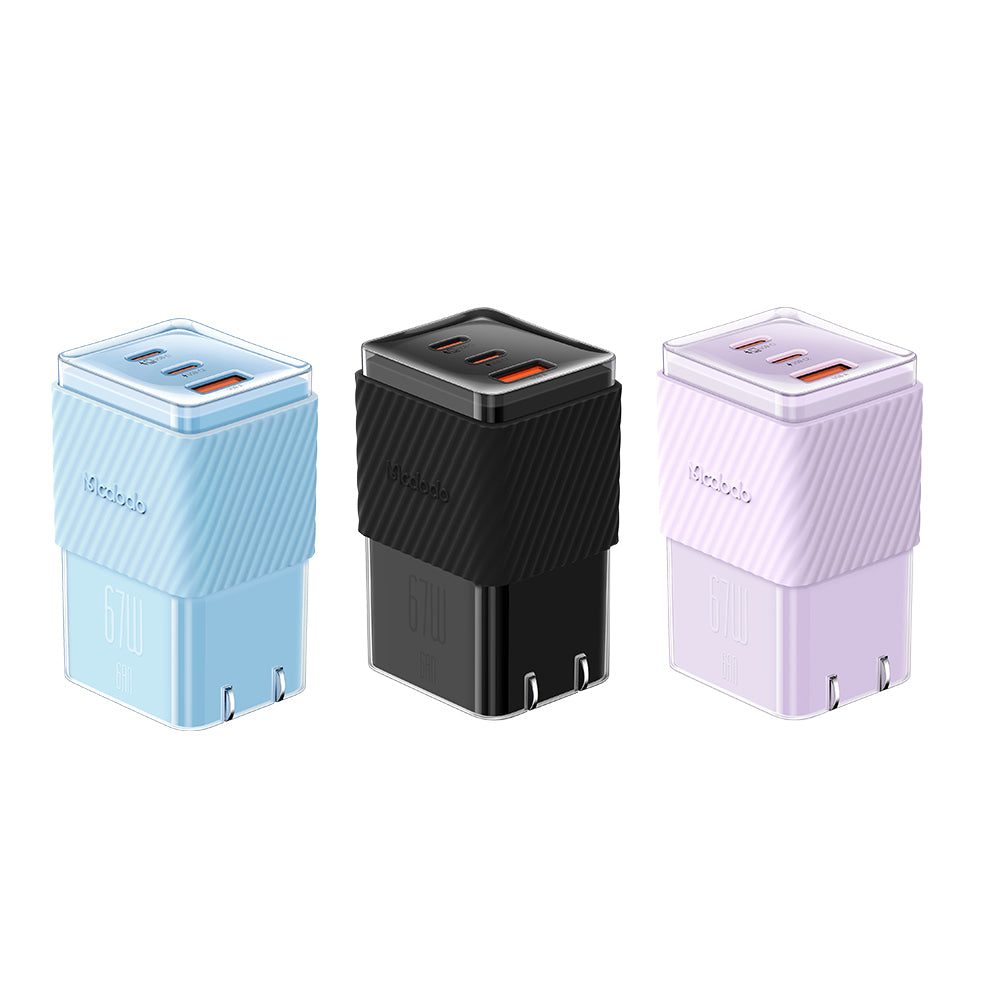 Cốc Sạc Nhanh Mcdodo 67W Dichromatic GaN 5 Mini Fast Charger (Chân cắm dẹp US, 2 TypeC + USB) (Hàng chính hãng)