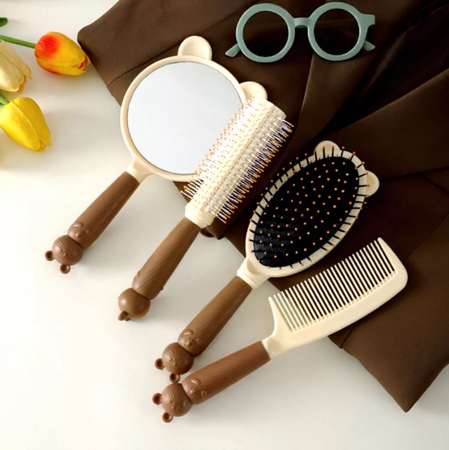 Set Lược 4 Món Cực Xinh - Bộ Gương Lược 4 Chiếc Siêu Dễ Thương,Tiện Lợi Lược Gỡ Rối,Chải Tóc