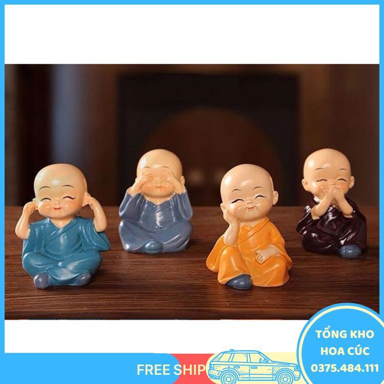 Bộ 4 Chú Tiểu Tứ Không Hàng Chuẩn - Không Nghe, Không Nói, Không Nhìn, Tâm Không Động - Vận Chuyển Miễn Phí Toàn Quốc