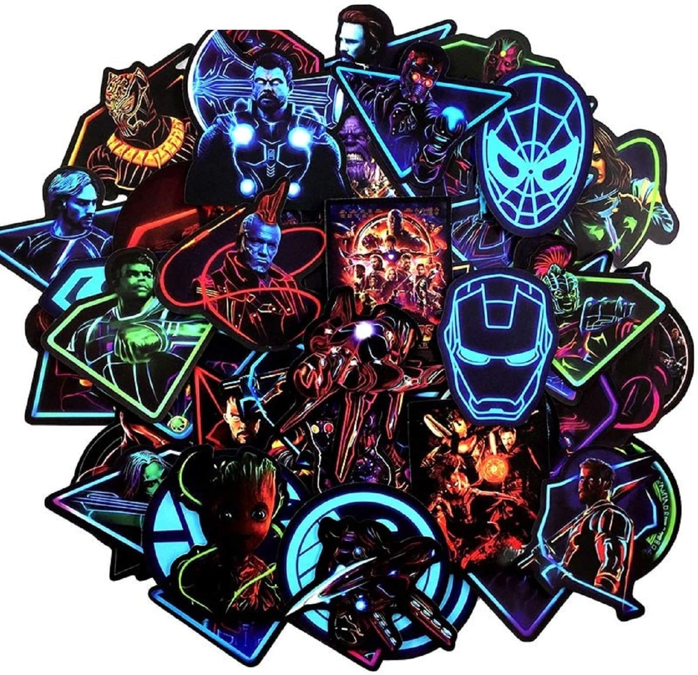 Set 60 Sticker siêu anh hùng Màu neon ảnh decal hình dán ép lụa