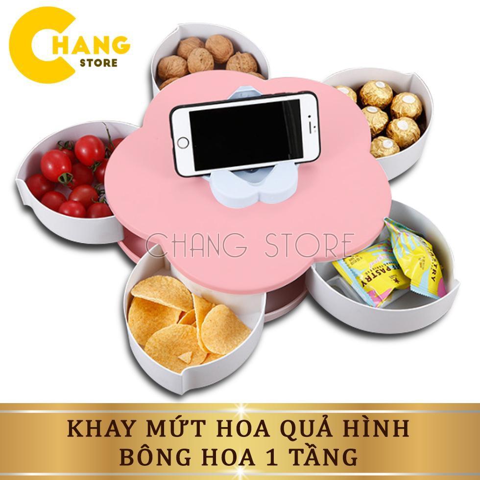 Khay Đựng Mứt Kẹo Tự Xoay 1 Tầng Hình Cánh Hoa