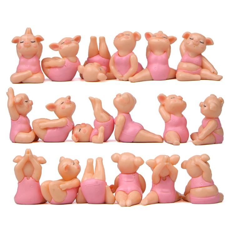 KHO-HN * Bộ combo 06 mô hình chị lợn hồng cute tập Yoga cho các bạn làm móc chìa khóa, trang trí DIY