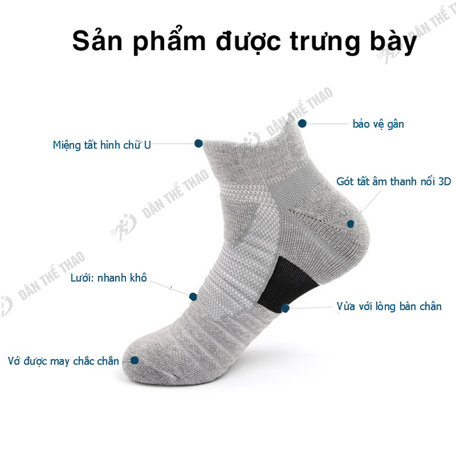 Tất chống trơn chống trượt chuyên dụng chạy bộ, bóng rổ, bóng đá, đi xe đạp, quần vợt - Tất nam dày dặn thiết kế thoáng khí êm chân