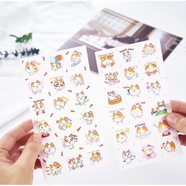 Bộ 6 Tấm Nhãn Dán Sticker Trang Trí Mèo Dễ Thương Mèo May Mắn