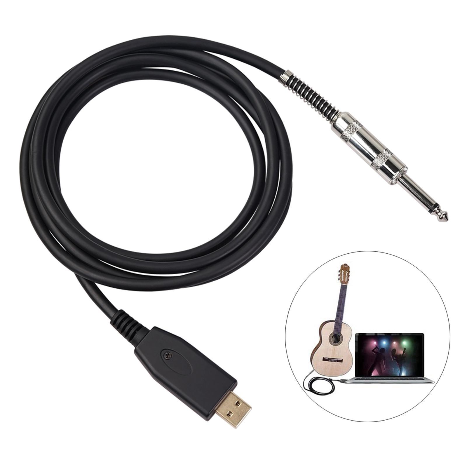 6.5ft USB Guitar Cable Interface Male to 6.35mm 1/4" Mono Male Electric Adapter