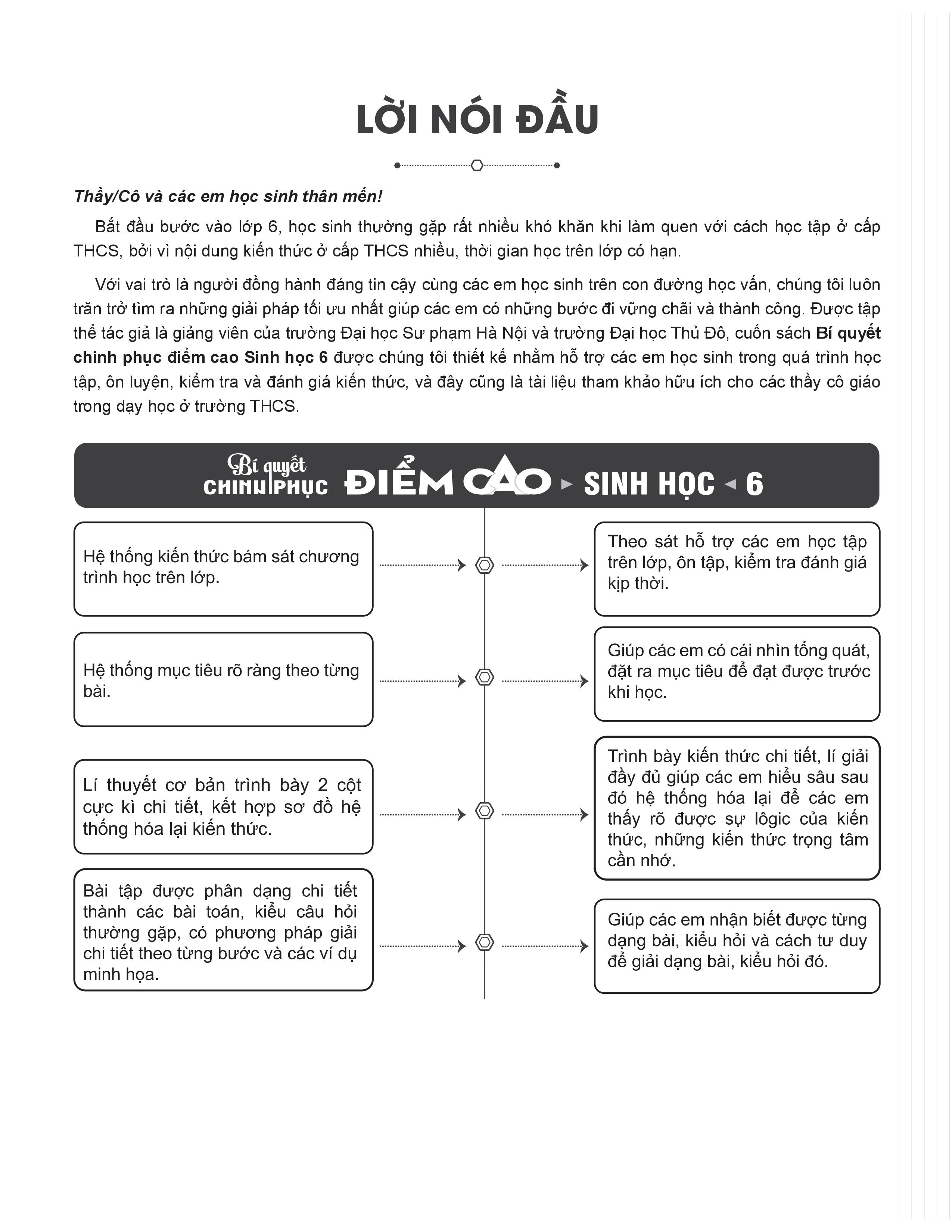 Bí quyết chinh phục điểm cao Sinh học 6 - NXB ĐHQGHN - Củng cố, ôn luyện, tham khảo - Kiến thức chuyên đề - Lí thuyết trọng tâm - Bài tập củng cố - Đề kiểm tra và đáp án - Thi trực tuyến