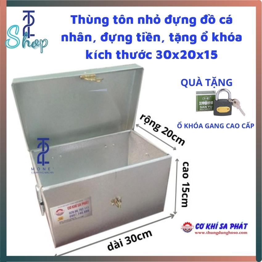 Thùng tôn nhỏ đựng đồ cá nhân, đựng tiền, tặng ổ khóa kt 30x20x15