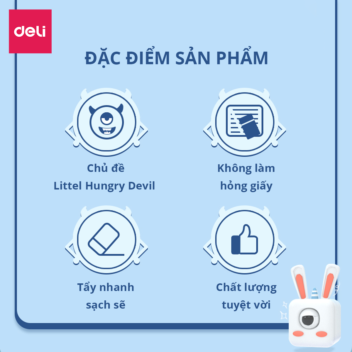 Gôm tẩy họa tiết quái vật nhỏ siêu to Deli - Mềm dẻo, chắc chắn và hạn chế để lại vụn tẩy - 71134