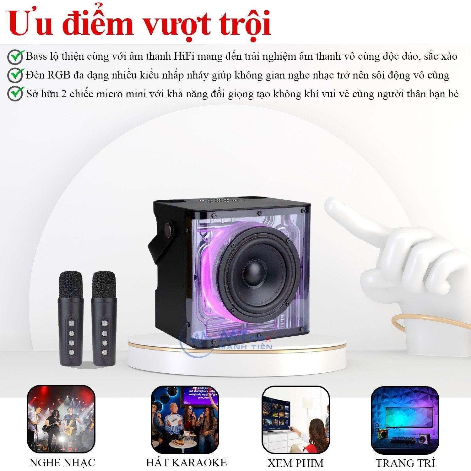 Loa Xách Tay Mini Peterhot A99 - Âm Thanh Hi-Fi Chân Thực Sắc Nét Đèn Led RGB Độc Đáo Nháy Theo Nhạc Kết Nối Bluetooth Dễ Dàng, Tặng Kèm 2 Micro Mini Sạc Pin Qua Cổng Type-C Hàng chính hãng