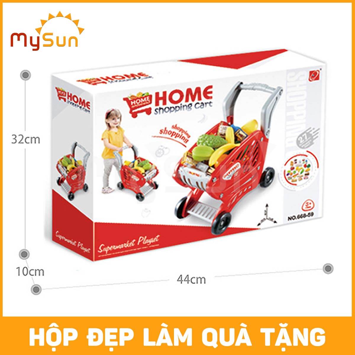 Đồ chơi xe đẩy siêu thị CỠ LỚN cho bé kèm bộ đồ chơi nấu ăn nhà bếp: Rau củ, Thịt cá, Hoa quả - MySun