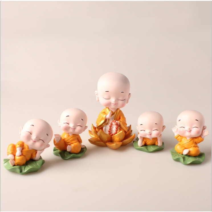 Bộ decor trang trí taplo ô tô Thầy Sư và những Chú Tiểu, phụ kiện xe hơi sáng tạo, hoặc để bàn làm việc