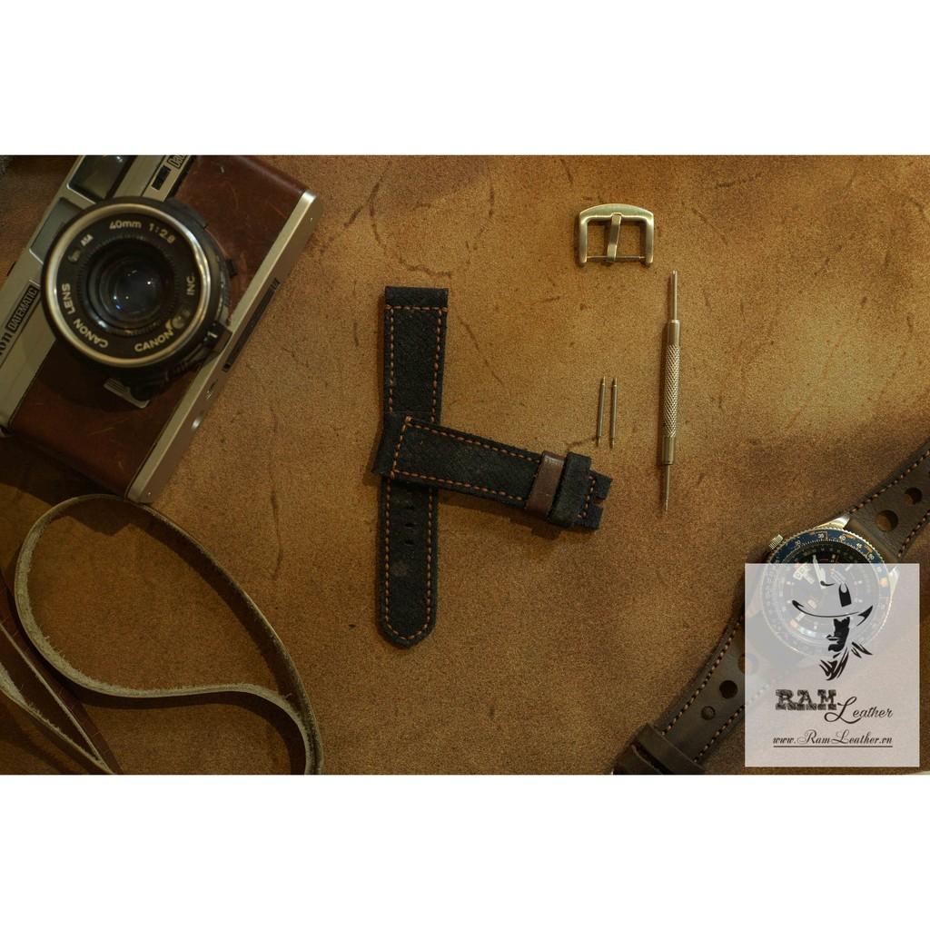 DÂY ĐỒNG HỒ DA BÒ LỘN ĐEN - RAM CLASSIC - ĐỦ SIZE 18, 20, 22, SAMSUNG, APPLE WATCH