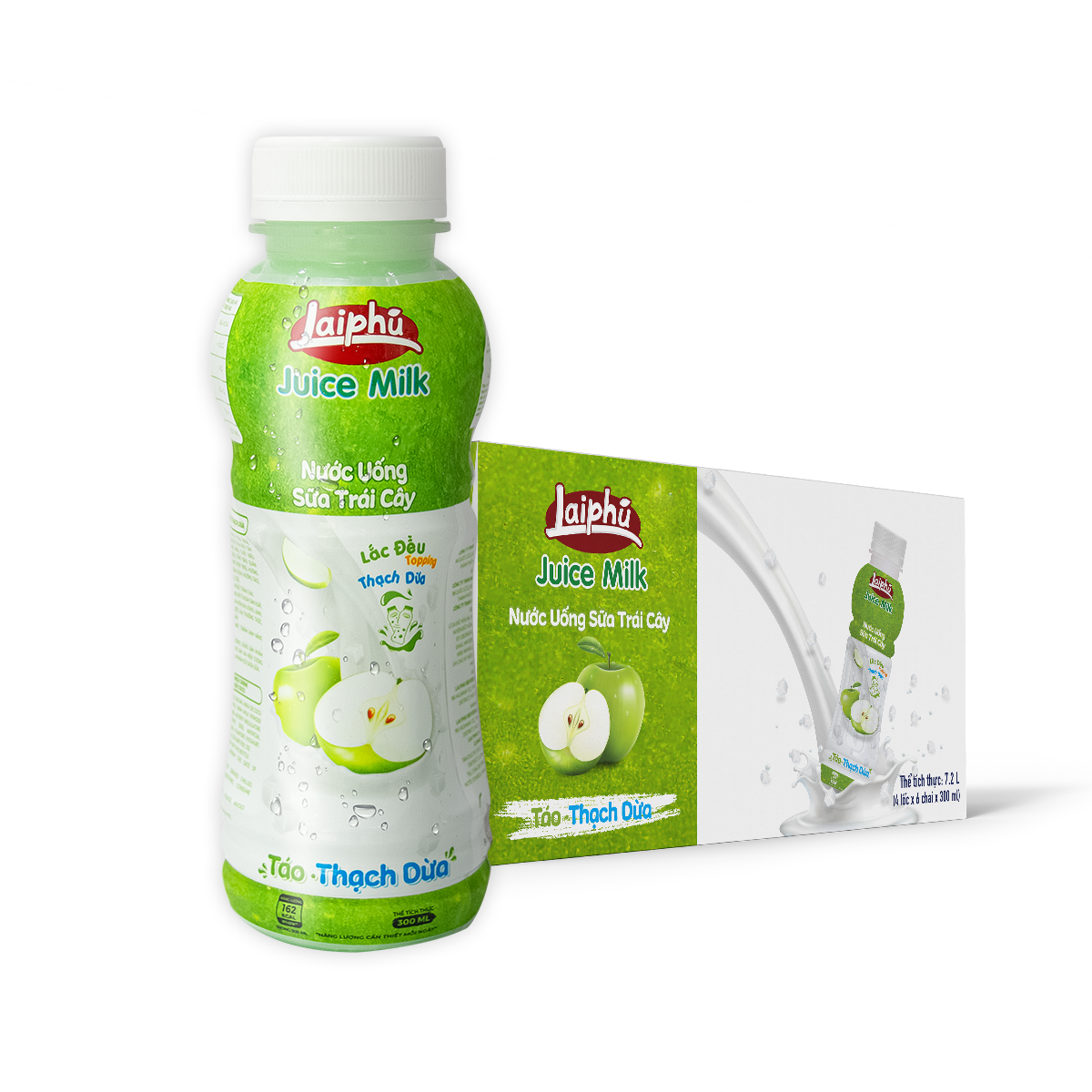 Sữa Trái Cây Táo Thạch Dừa Lai Phú Chai 300ml - Thùng 24 Chai