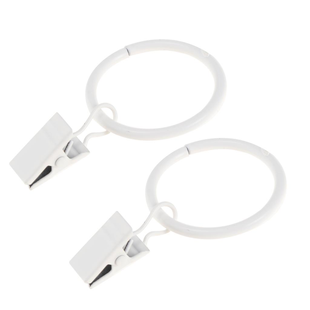 2x12 Pieces Metal Curtains Rings for Curtains with Clips White Porcelain 32mm